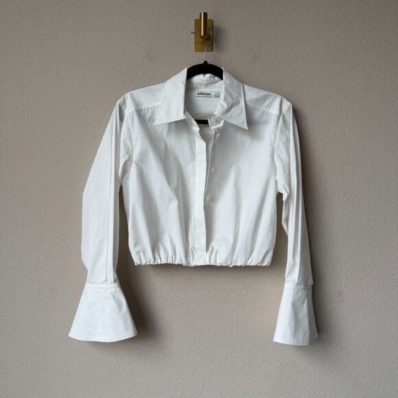 SOLD!! SIMKHAI Blythe White Cotton Poplin Button Front Crop Shirt Size S - Picture 2 of 6